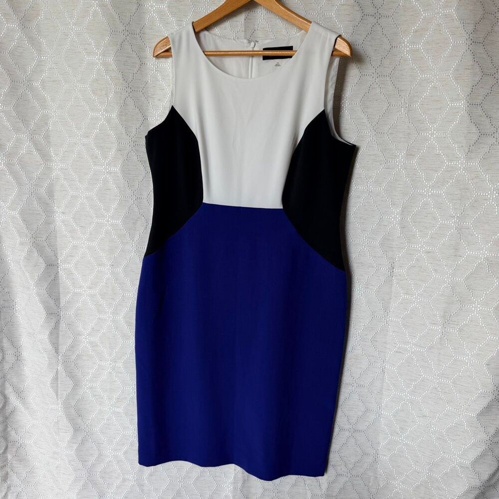 Black label by Evan Picone 14 Blue White Colorblock Dress Professional Business